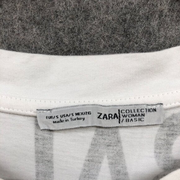 Zara Oversized T Shirt Womens S Global Cast Graphic Tunic White Blue World - Picture 8 of 9